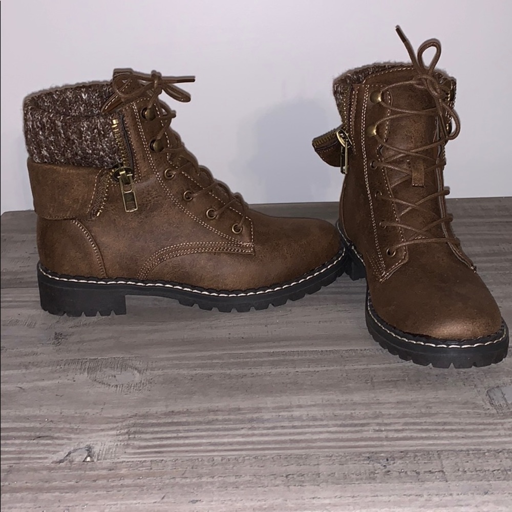 JUSTFAB brown moto/combat boots